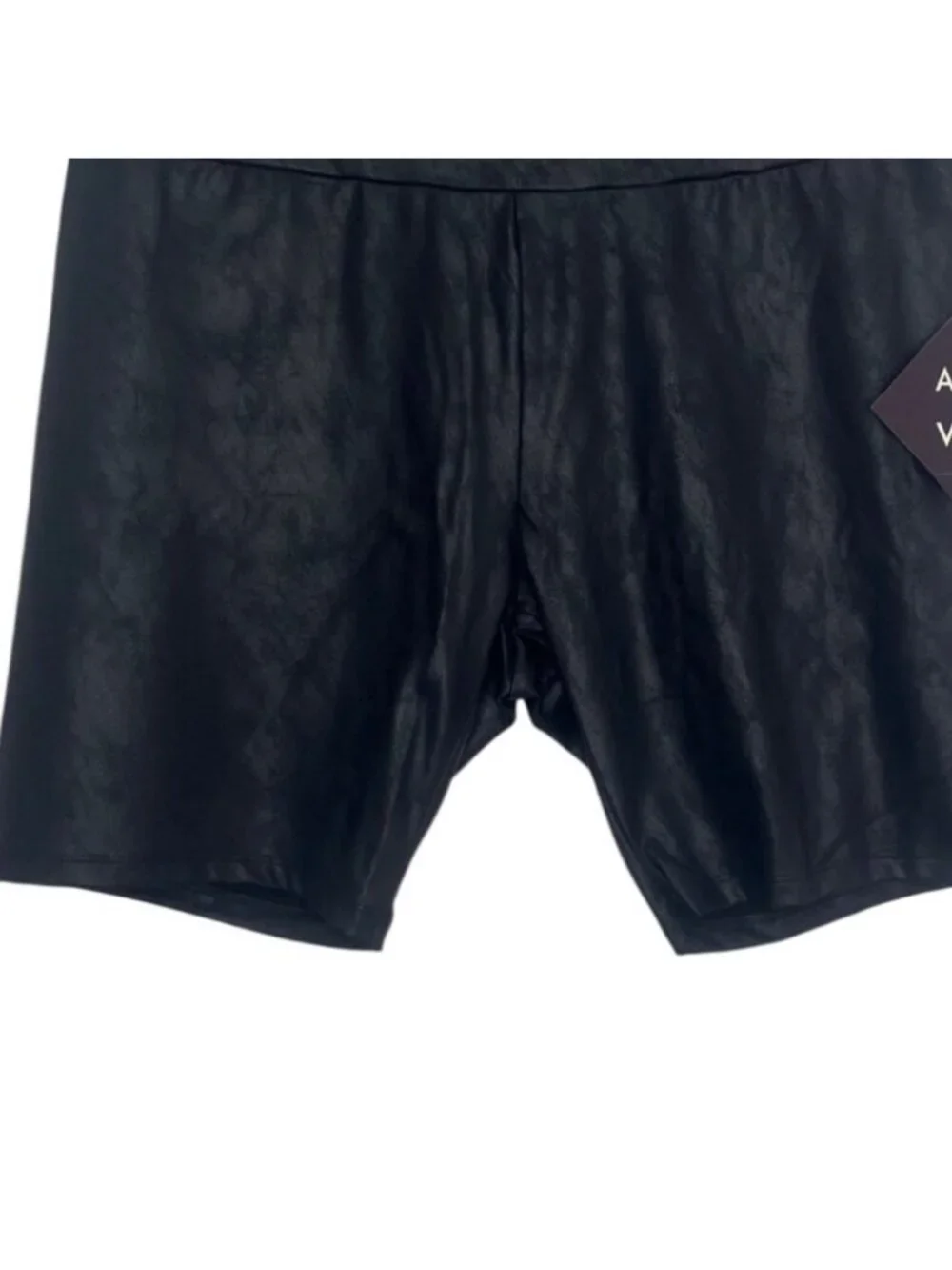 Ava & Viv High Waist Faux Leather Biker Shorts 1X Black New Liquid Shine